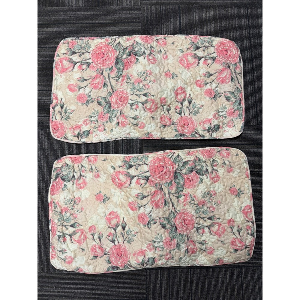 Beatrice Home Fashions King Pillow Shams Set of 2 Pink Rose Floral Quilted